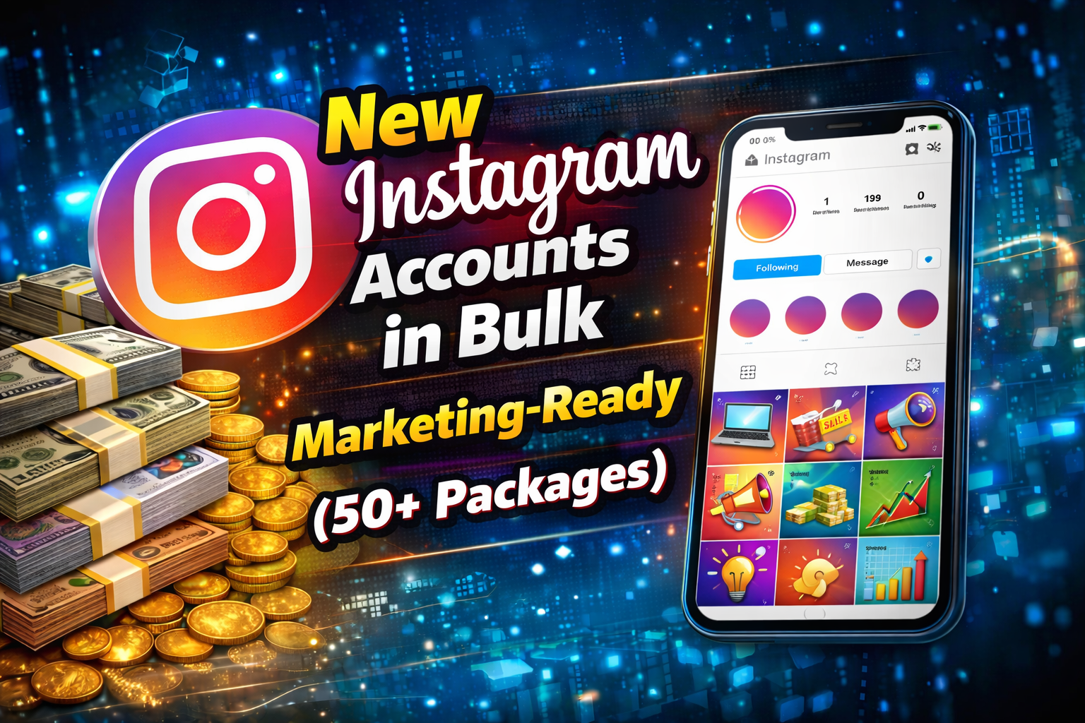 Bulk New Instagram Accounts – Email Verified – 2FA Enabled – Clean History – Multi-IP Supply – Packages from 50+